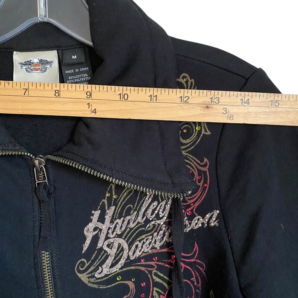 Harley Davidson Sweatshirt Women M Black Full Zip Double Side Graphic Rhinestone - Picture 6 of 10